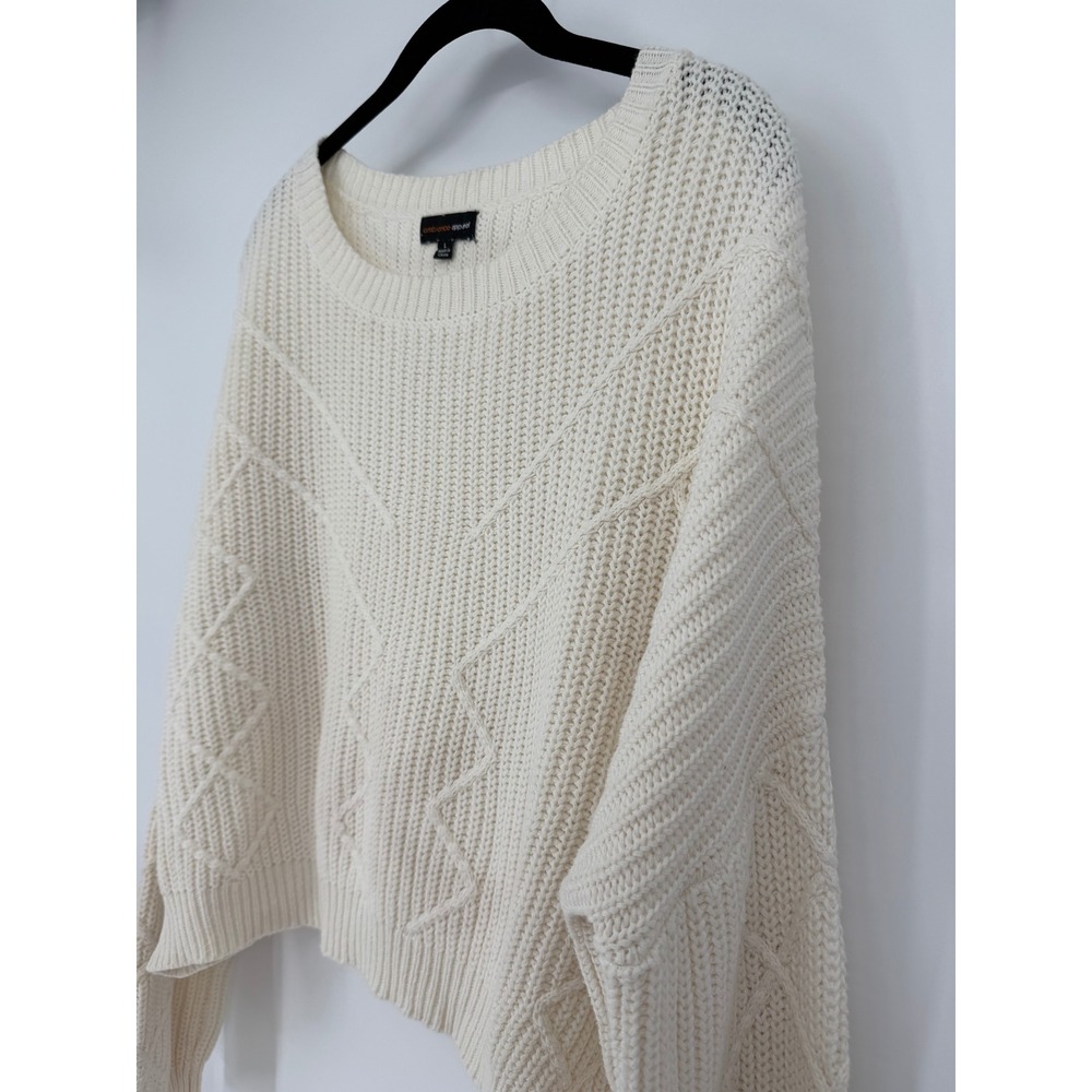 Ambiance Apparel Cream Cable Knit Cropped Sweater Womens Large Ivory Chunky Knit